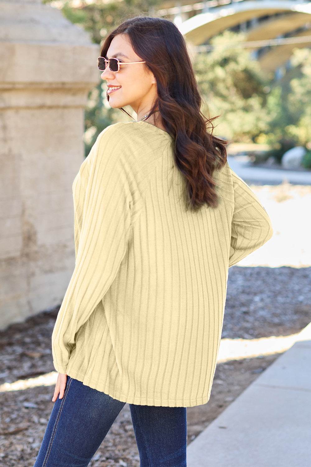 Basic Bae Full Size Ribbed Round Neck Long Sleeve Knit Top - Delanoir
