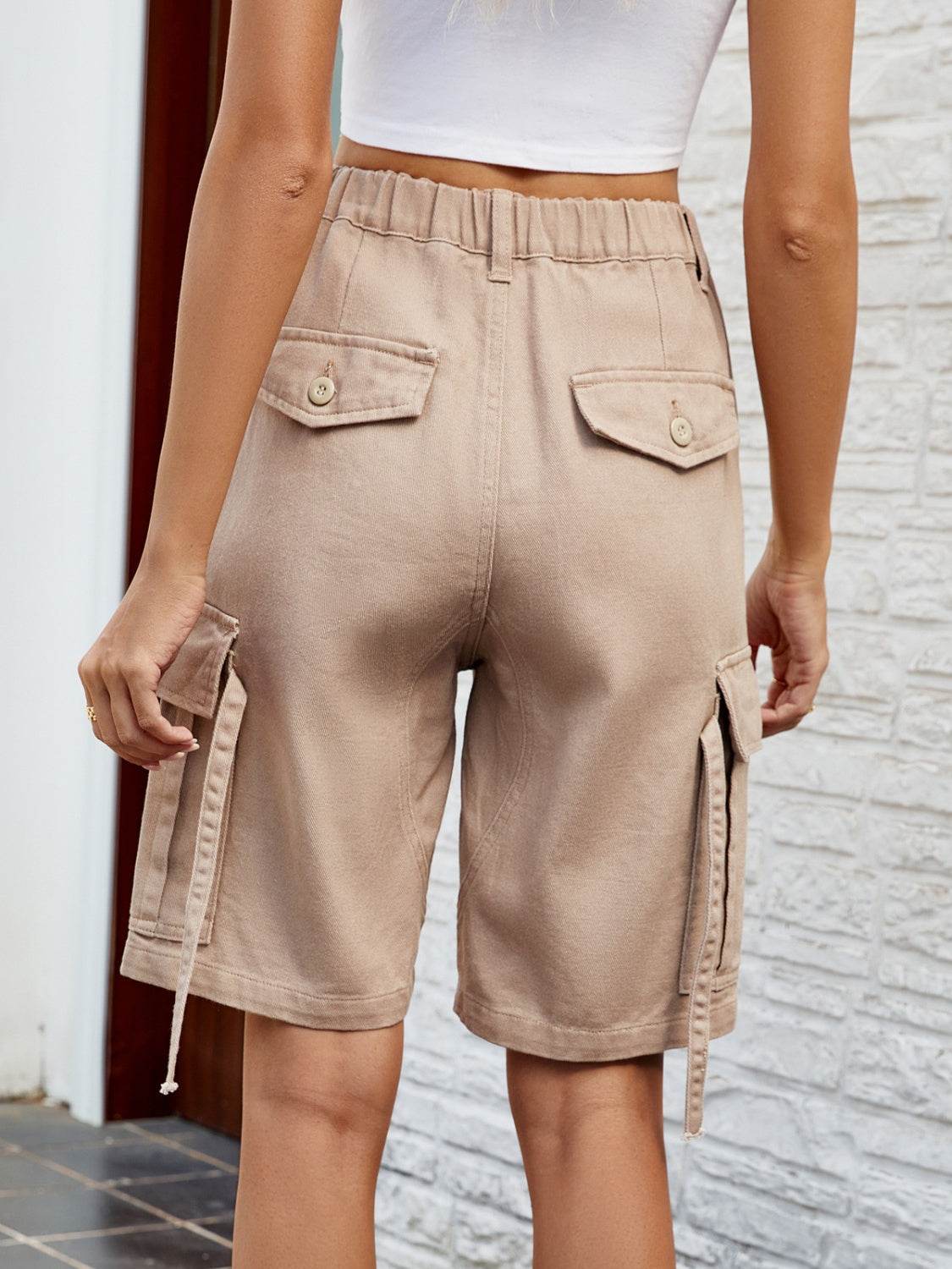 High Waist Denim Shorts with Pockets - Delanoir