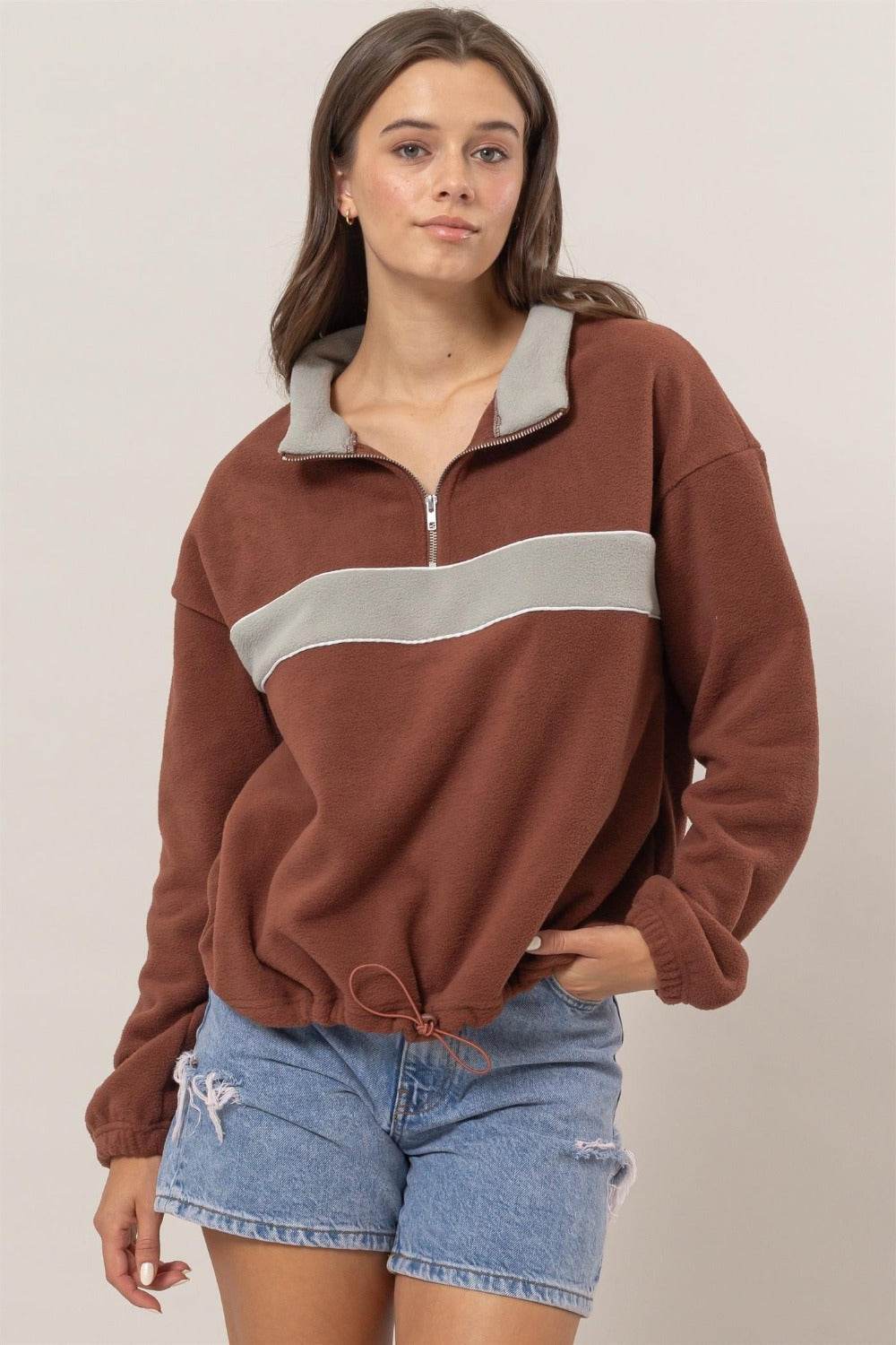 HYFVE Fleece Color Block Half Zip Sweatshirt - Delanoir
