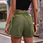 Belted Denim Shorts with Pockets - Delanoir