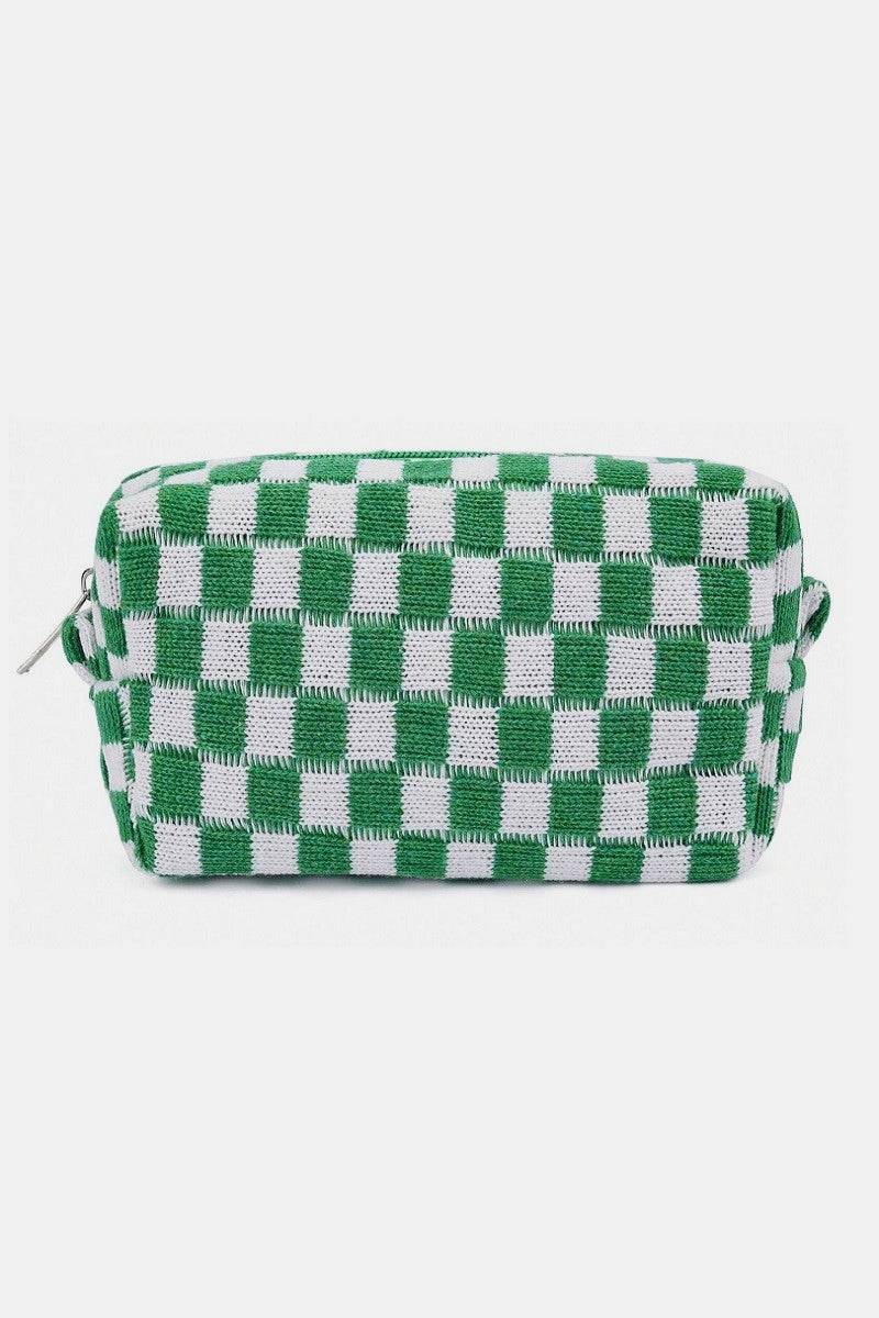 Zenana Checkered Pattern Knitted Cosmetic Pouch - Delanoir