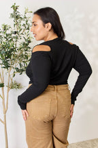 Culture Code Full Size Ribbed Surplice Cold Shoulder Top - Delanoir