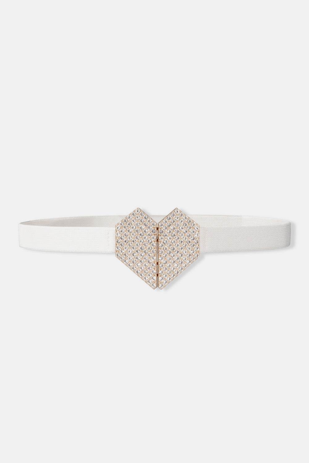 Rhinestone Heart Buckle Elastic Belt - Delanoir