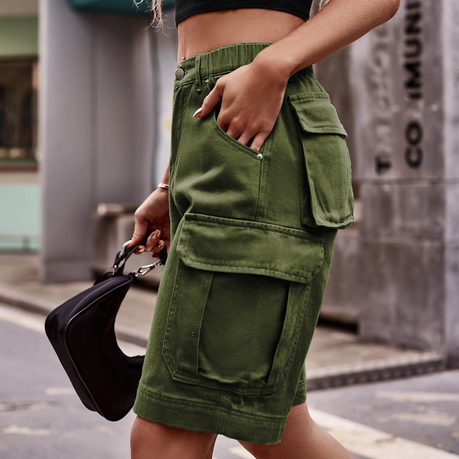Denim Cargo Shorts with Pockets - Delanoir