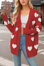 Heart Button Down Long Sleeve Cardigan - Delanoir