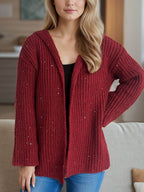 Sequin Detail Long Sleeve Hooded Cardigan - Delanoir