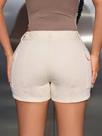 Mid-Rise Waist Denim Shorts with Pockets - Delanoir