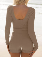 Scoop Neck Long Sleeve Top and Shorts Set - Delanoir