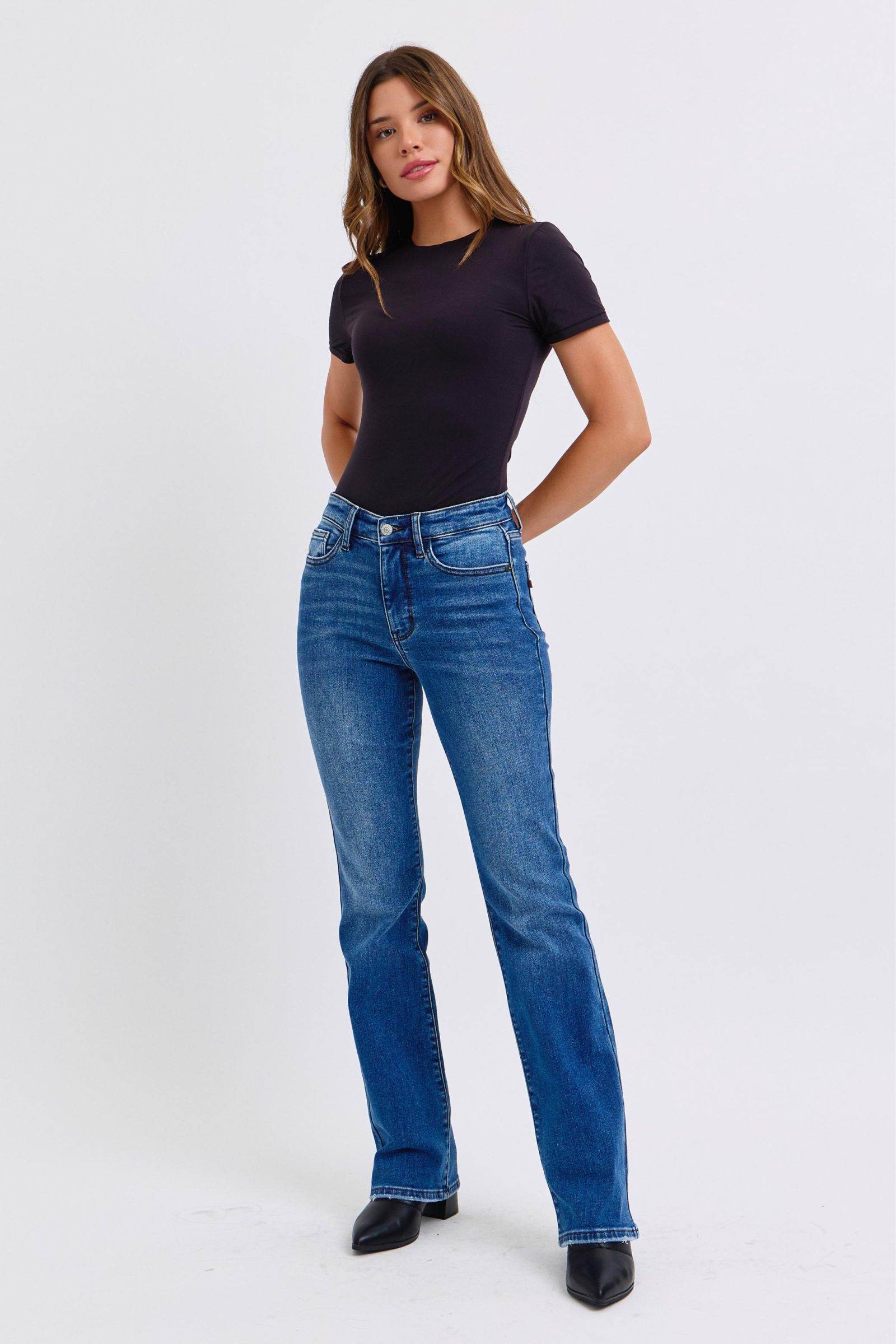 Judy Blue Full Size Run Mid-Rise Bootcut Jeans with Thermal Lining - Delanoir