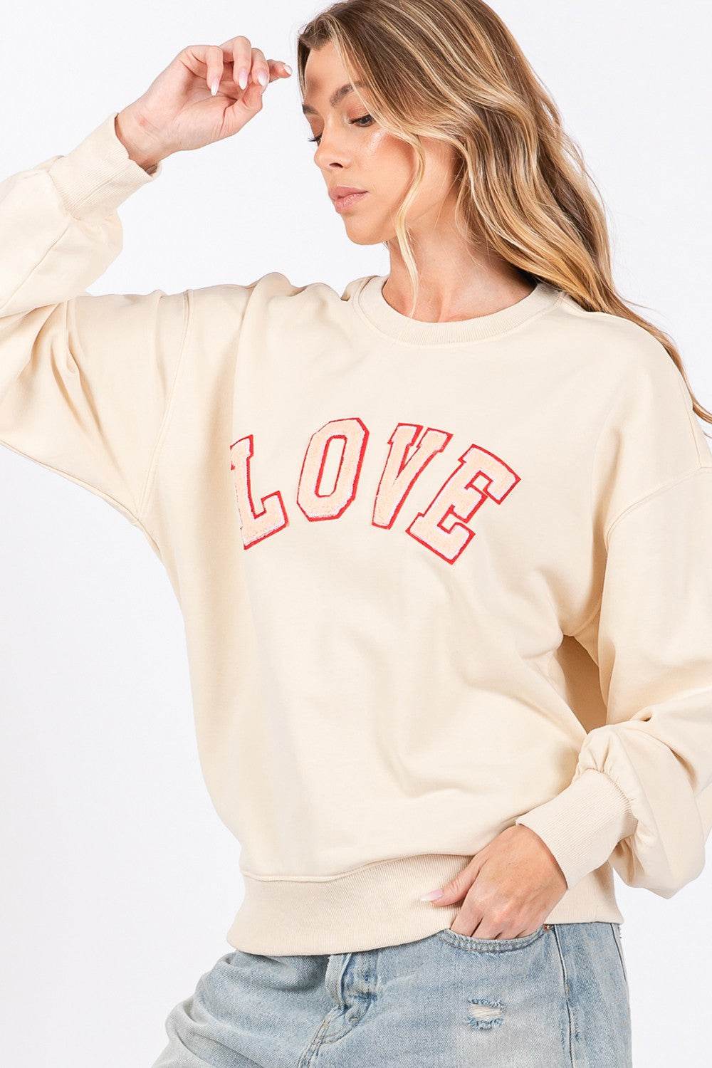 SAGE + FIG LOVE Path Applique Drop Shoulder Sweatshirt - Delanoir