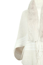 Striped Fringe Detail Long Sleeve Poncho - Delanoir