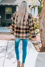 Plaid Button Front Shirt Jacket with Breast Pockets - Delanoir