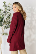 Basic Bae Full Size Ribbed Round Neck Long Sleeve Slit Top - Delanoir