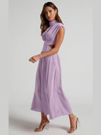 Cutout Mock Neck Sleeveless Ruched Dress - Delanoir
