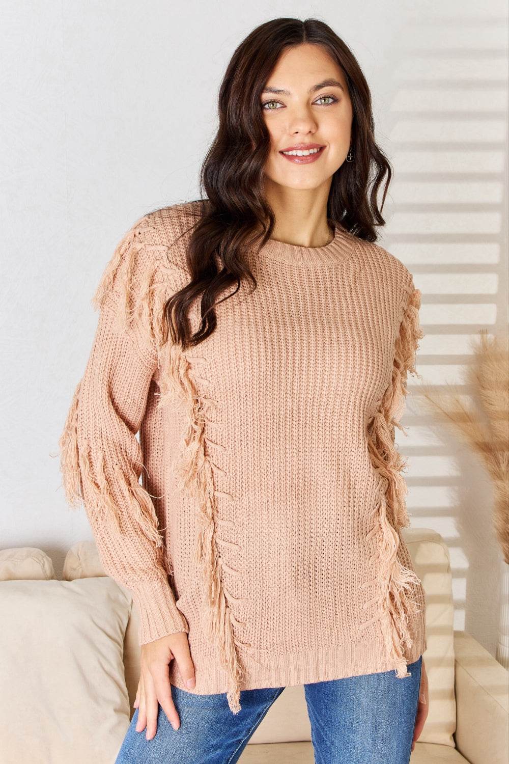 And The Why Tassel Detail Long Sleeve Sweater - Delanoir
