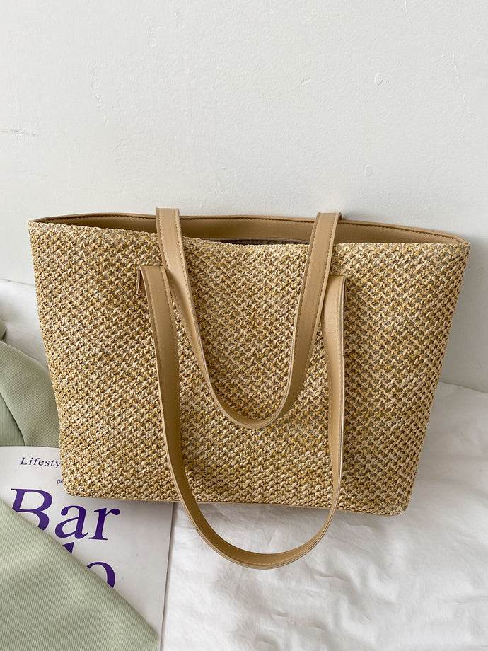 Solid Color Woven Tote Bag - Delanoir