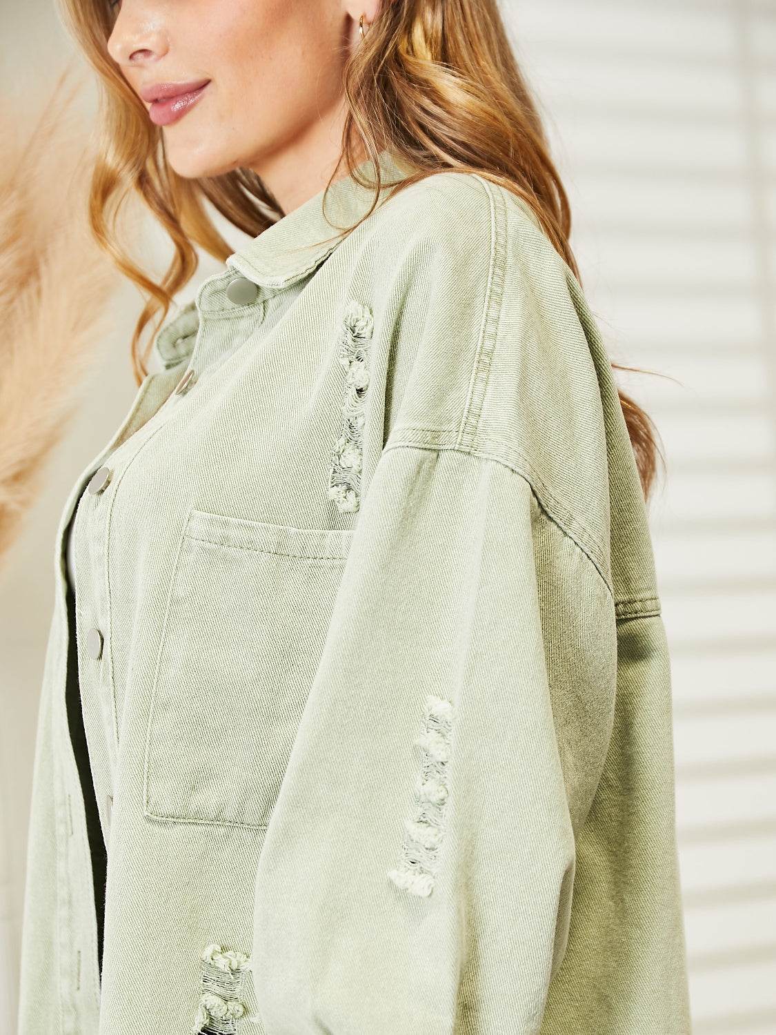 Distressed Raw Hem Denim Jacket - Delanoir