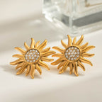 Stainless Steel Inlaid Rhinestone Sun Shape Stud Earrings - Delanoir