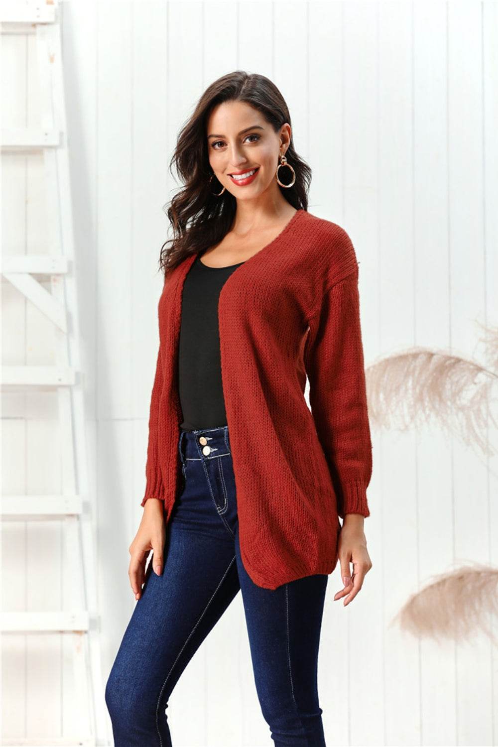 Open Front Long Sleeve Cardigan - Delanoir