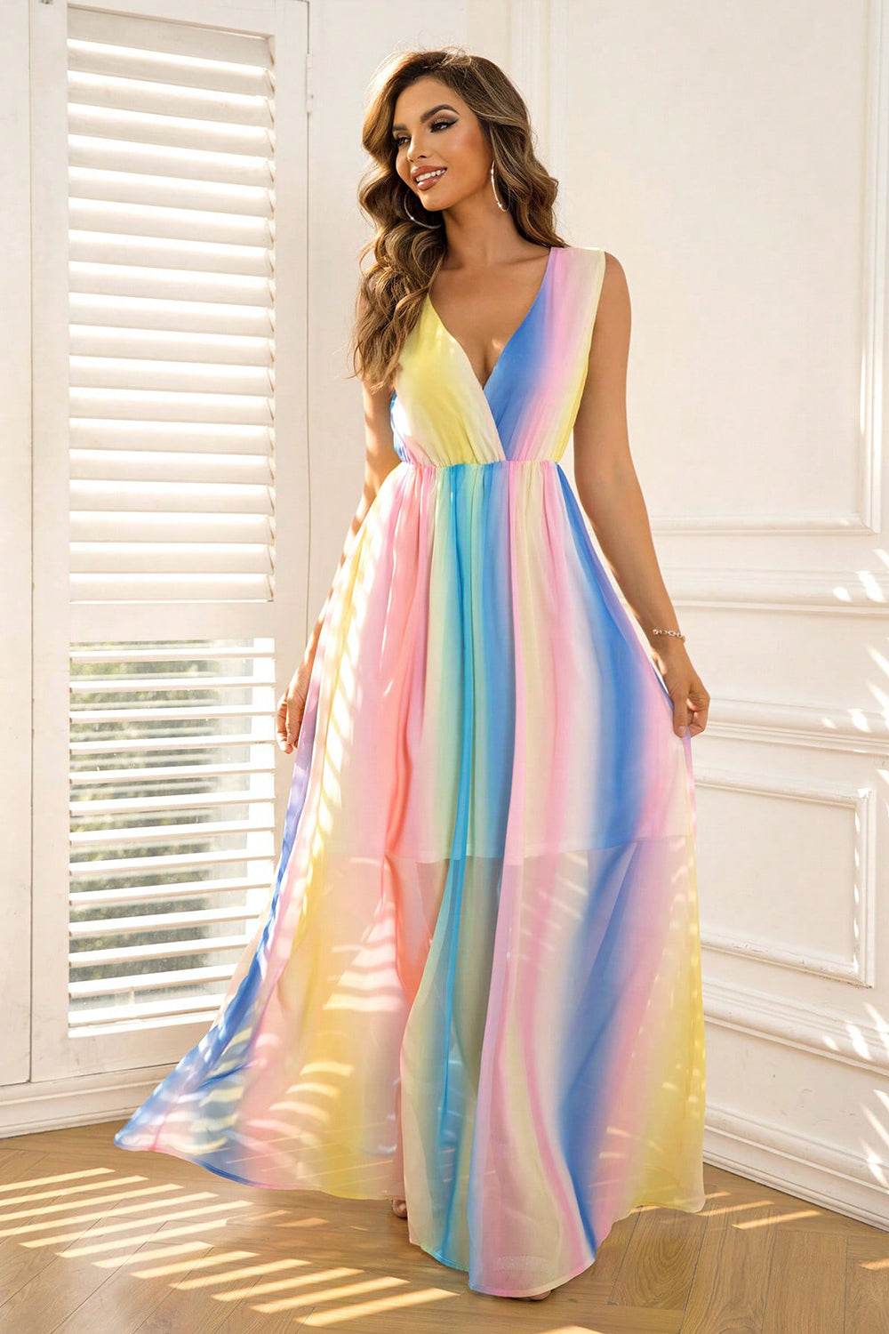 Surplice Neck Sleeveless Maxi Dress - Delanoir