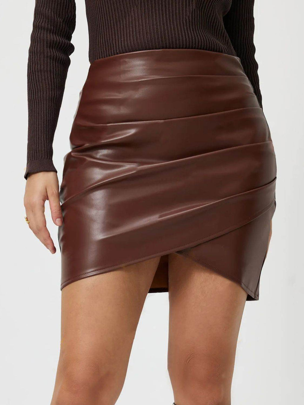 Ruched Asymmetrical Hem Skirt - Delanoir