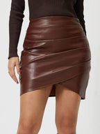 Ruched Asymmetrical Hem Skirt - Delanoir
