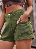 High Waist Denim Shorts with Pockets - Delanoir