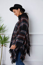 Shiny Turtleneck Plaid Raw Hem Sweater - Delanoir