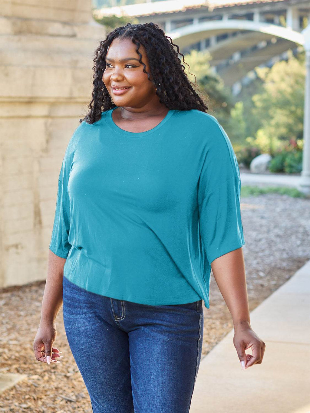Basic Bae Full Size Round Neck Drop Shoulder T-Shirt - Delanoir