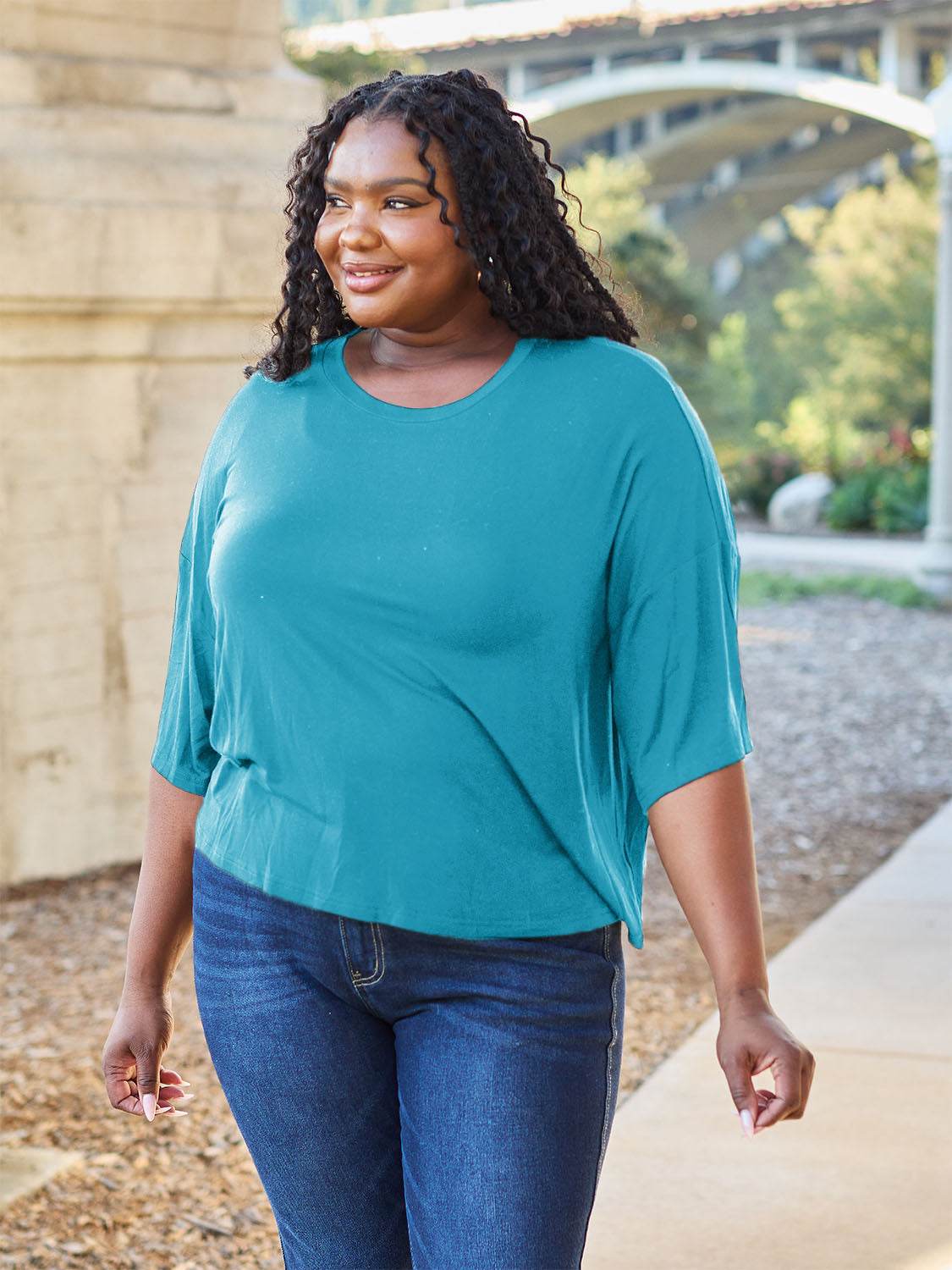 Basic Bae Full Size Round Neck Drop Shoulder T-Shirt - Delanoir