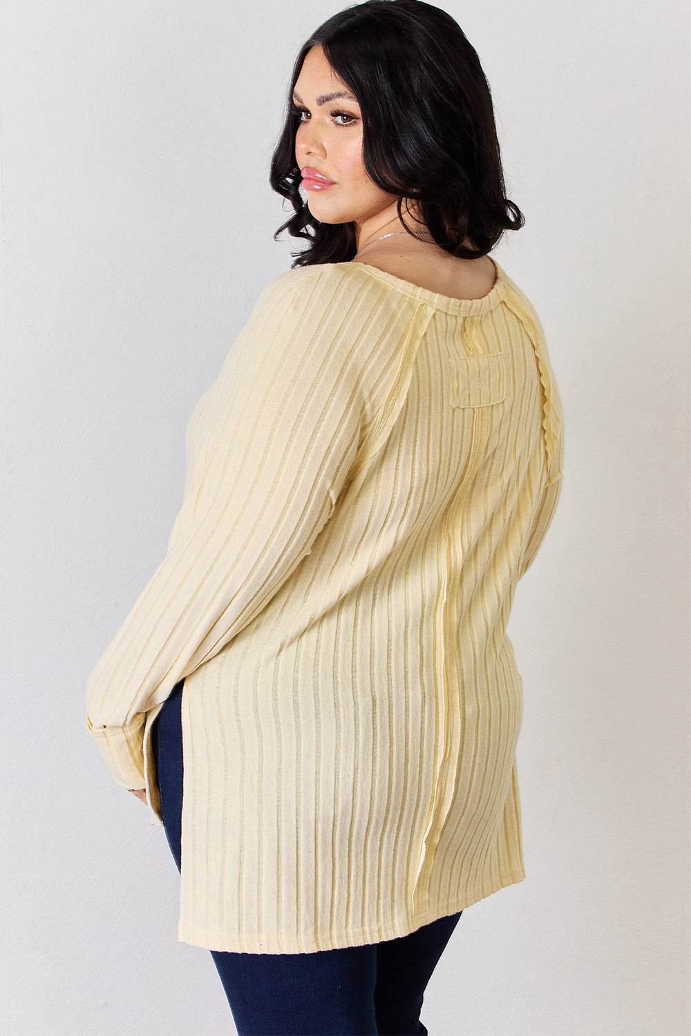 Basic Bae Full Size Ribbed Round Neck Slit T-Shirt - Delanoir