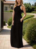 Pocketed Round Neck Sleeveless Dress - Delanoir