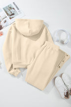 Half Snap Long Sleeve Hooded Top and Pants Set - Delanoir