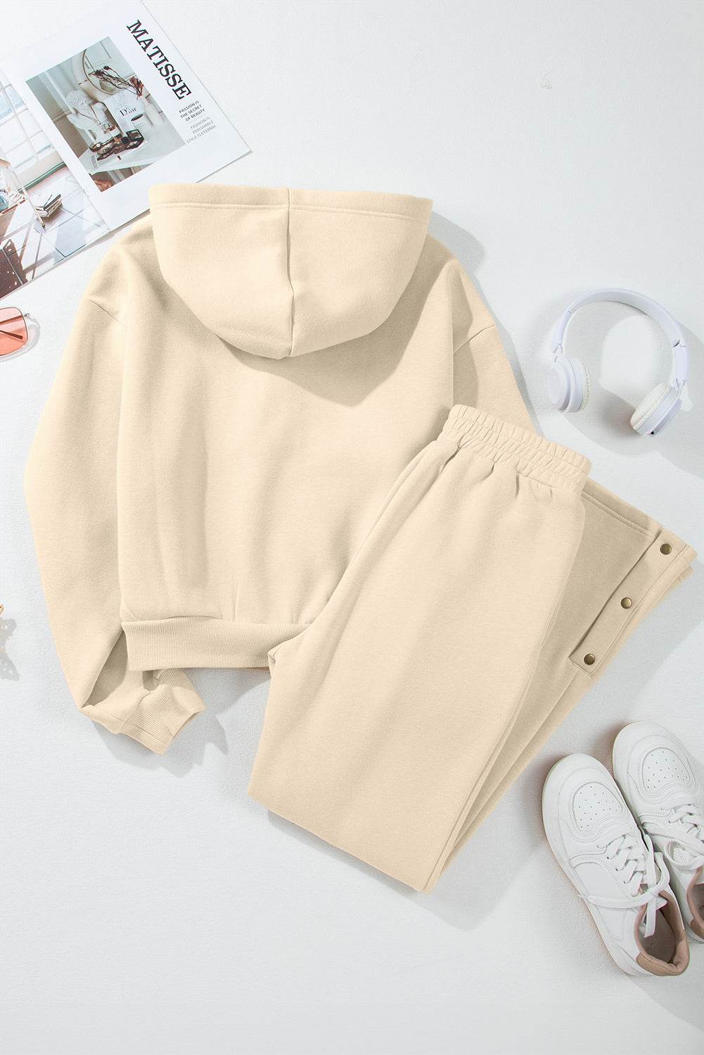 Half Snap Long Sleeve Hooded Top and Pants Set - Delanoir