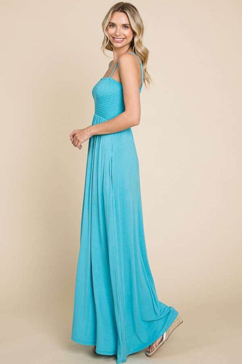 Culture Code Full Size Smocked Cami Maxi Dress with Pockets - Delanoir