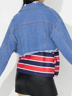 Raw Hem Collared Neck Cropped Denim Top - Delanoir
