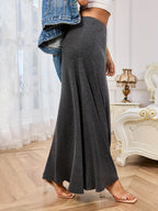 Solid Elastic Waist Maxi Skirt - Delanoir