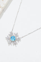 925 Sterling Silver Topaz Snowflake Shape Necklace - Delanoir