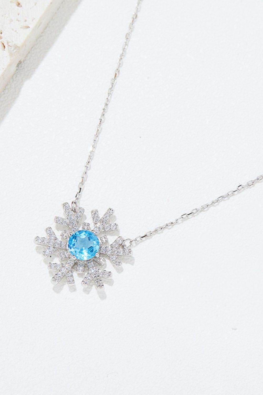 925 Sterling Silver Topaz Snowflake Shape Necklace - Delanoir