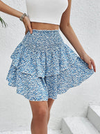 Perfee Smocked Layered Printed Mini Skirt - Delanoir