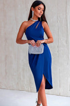 Ruched Cutout Single Shoulder Dress - Delanoir