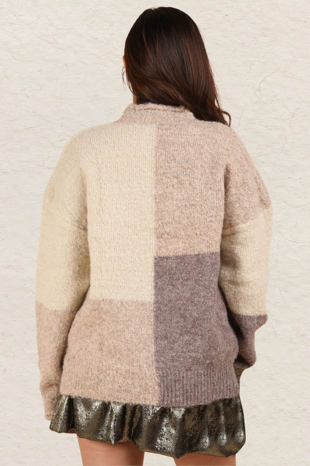 VERY J Color Block Mock Neck Drop Shoulder Sweater - Delanoir
