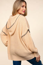 Haptics Contrast Stitching Long Sleeve Hooded Sweater - Delanoir