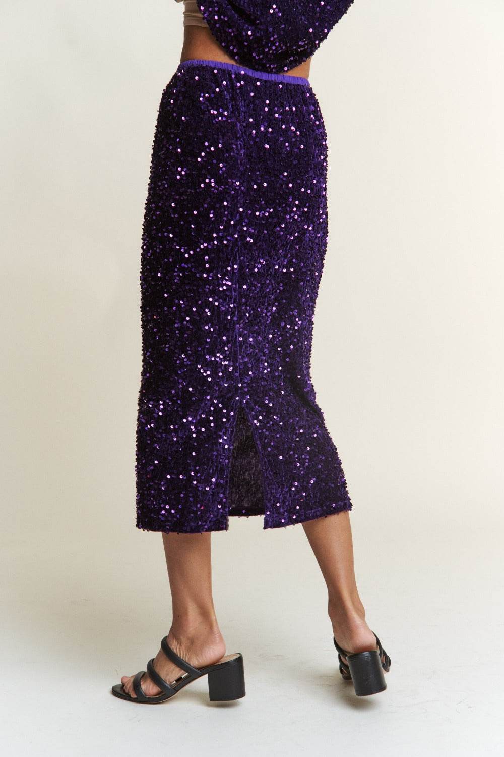 J.NNA Sequin Back Slit Midi Skirt - Delanoir