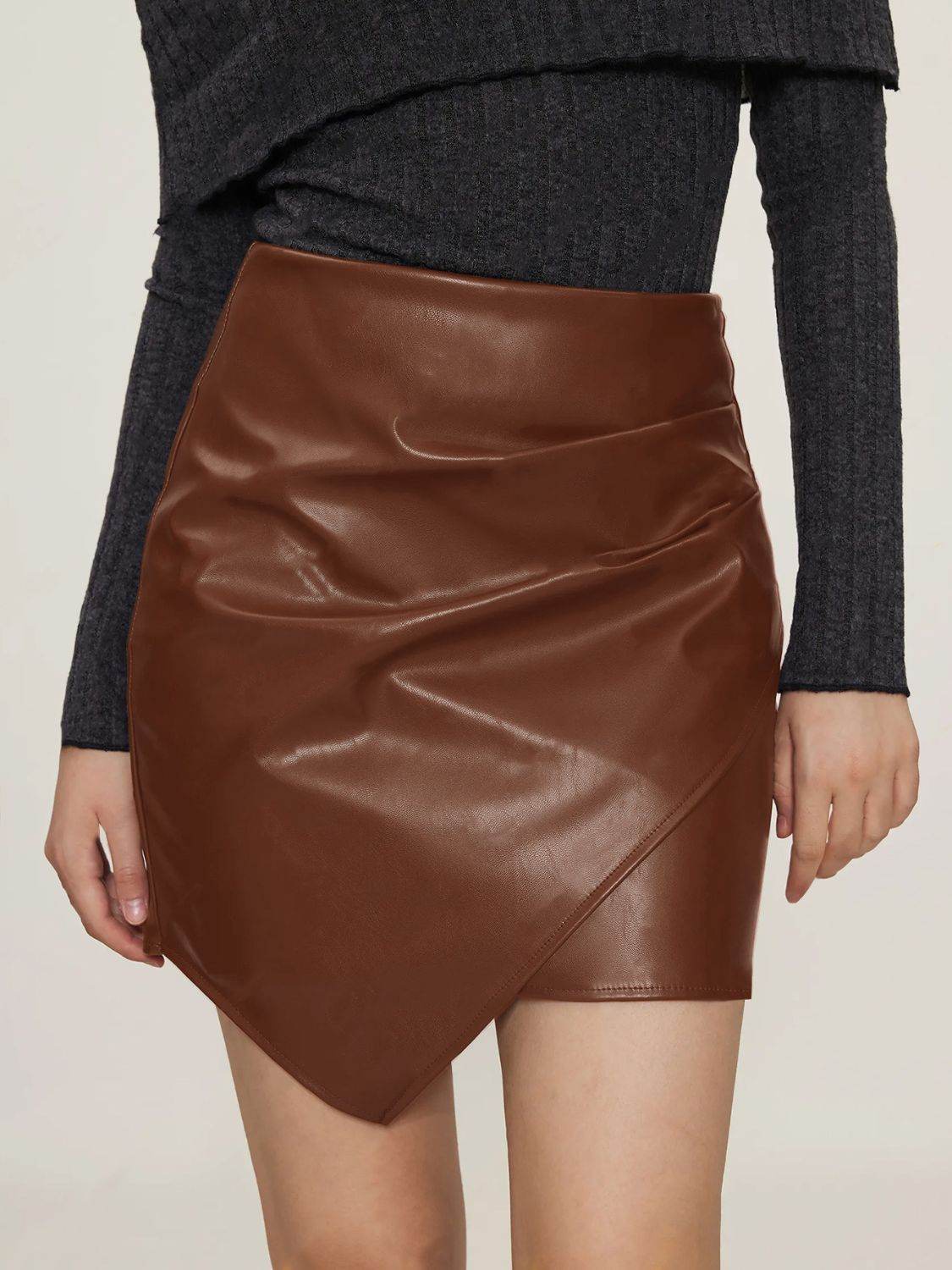 Ruched Mini Skirt with Zipper - Delanoir