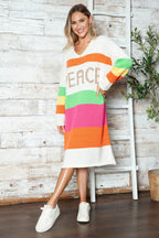 Color Block V-Neck Long Sleeve Sweater Dress - Delanoir