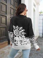 Snowflake Pattern Mock Neck Sweater - Delanoir