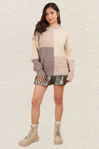 VERY J Color Block Mock Neck Drop Shoulder Sweater - Delanoir