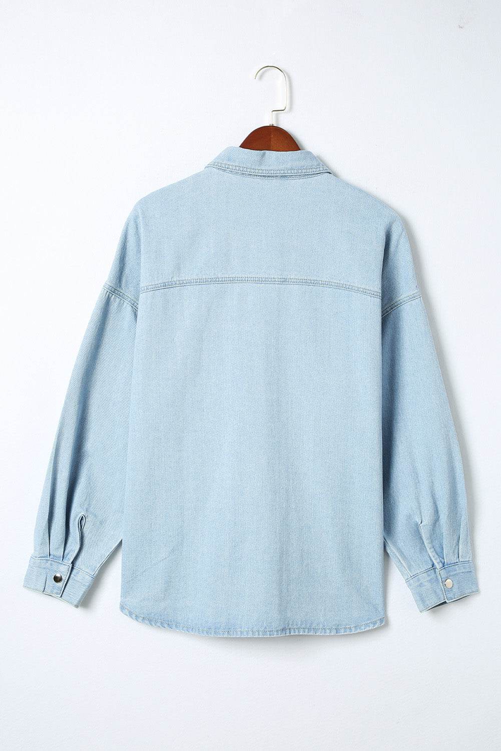 Plus Size Snap Down Pocketed Denim Jacket - Delanoir