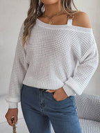 Asymmetrical Neck Long Sleeve Sweater - Delanoir